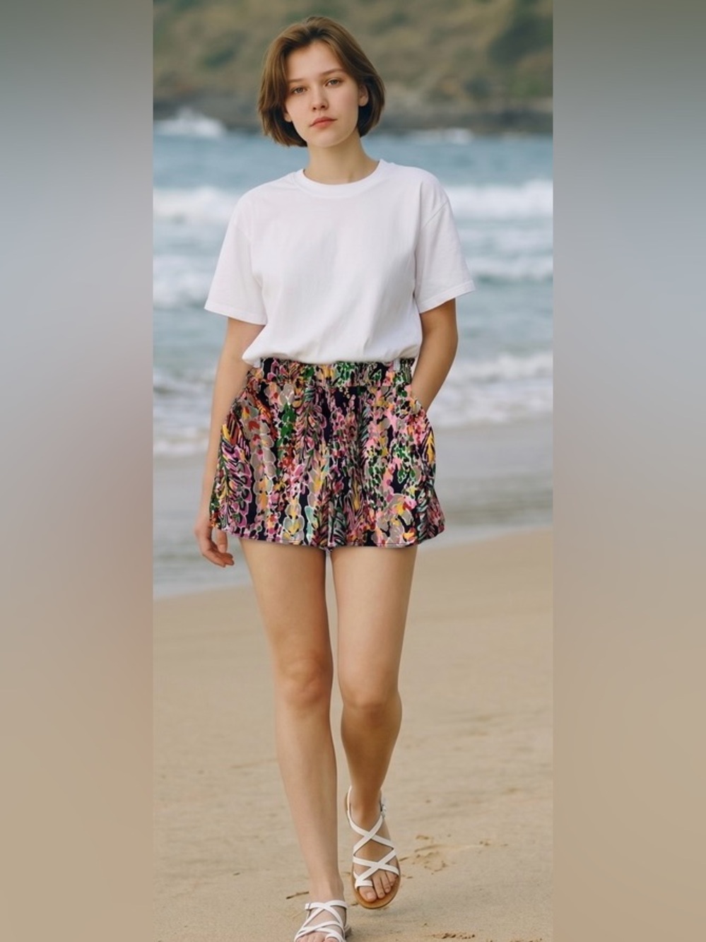 Multicolor Abstract Print Skort — Pink, Green, Yellow, Black